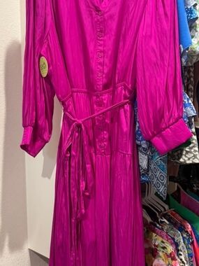 Skies Are Blue Fuchsia Button-Front Maxi Dress